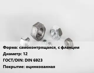 Гайка самоконтрящаяся, с фланцем D=12 DIN 6923 оцинкованная